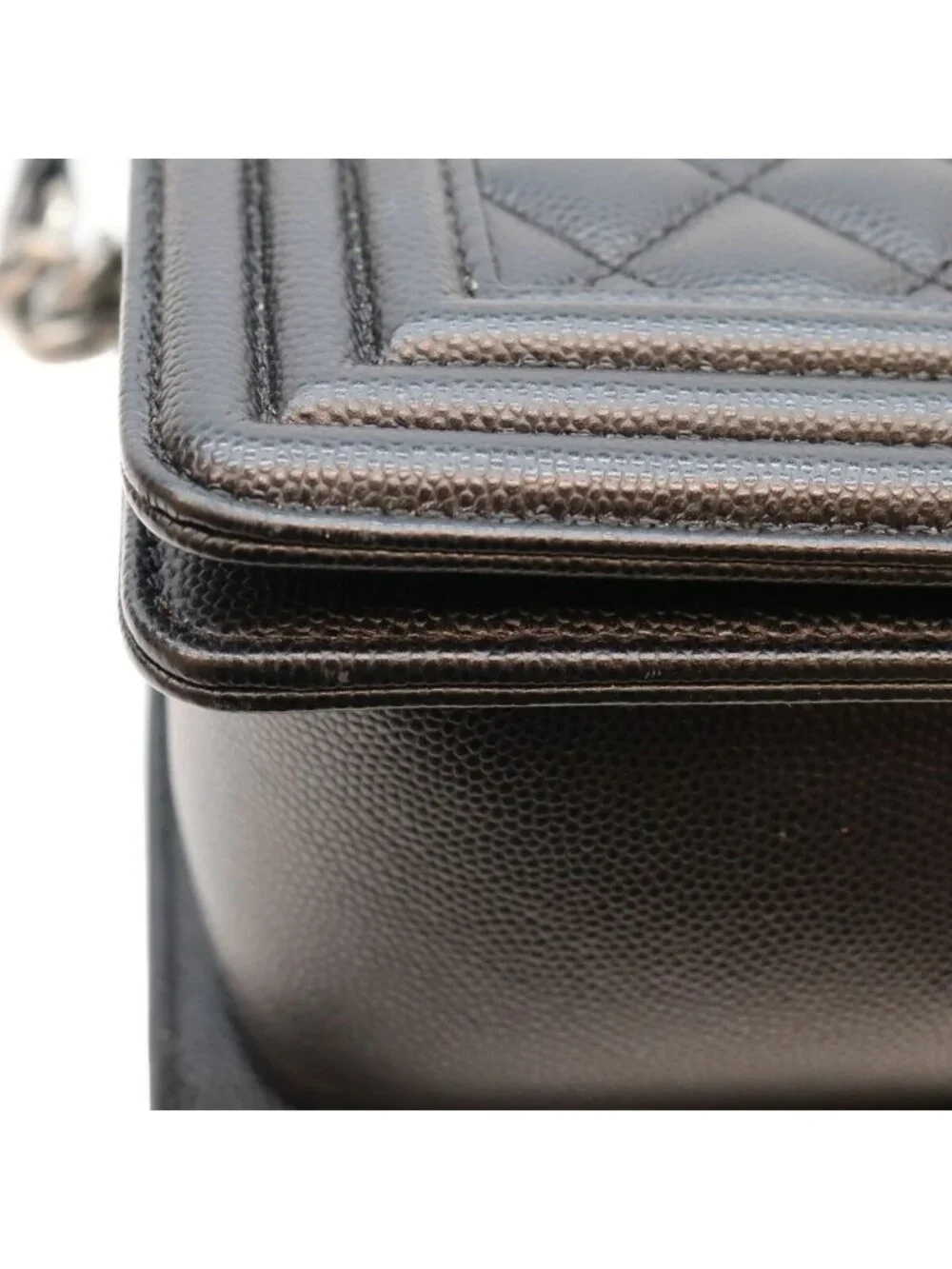 Chanel Black Caviar Silver Boy 25 Medium Chain Shoulder Bag